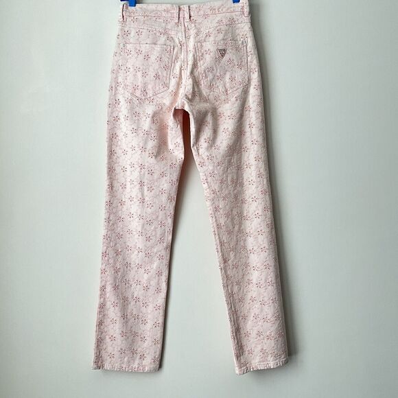 Guess Floridada Peach Jeans Pink Eyelet 1981 Straight Leg  28 - Picture 3 of 11